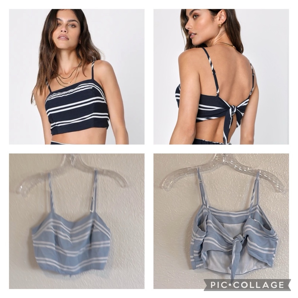 Lulu's Blue Sleeveless Crop Tank Top with Fitted Bustier Style